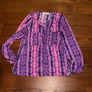 Buddy Love Purple and Pink Graphic Blouse with Relaxed Sleeves